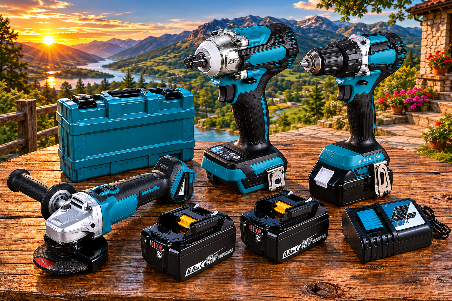 Σετ Εργαλείων Μπαταρίας 36V 3 Τεμάχια Brushless Δραπανοκατσάβιδο Πιστολέτο Τροχός